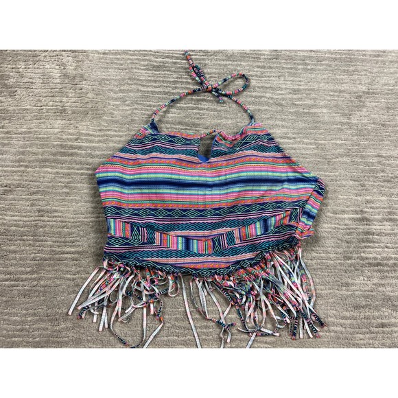 OP Other - OP Bikini Top Women L Large Multi Geometric Halter Fringe OPS17304T Tribal Boho